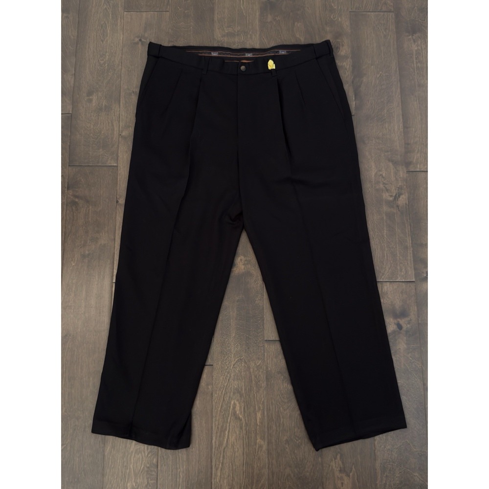 Haggar Mens Pleated Front Dress Pants Size 40X29 Black Expandable Waist Trousers